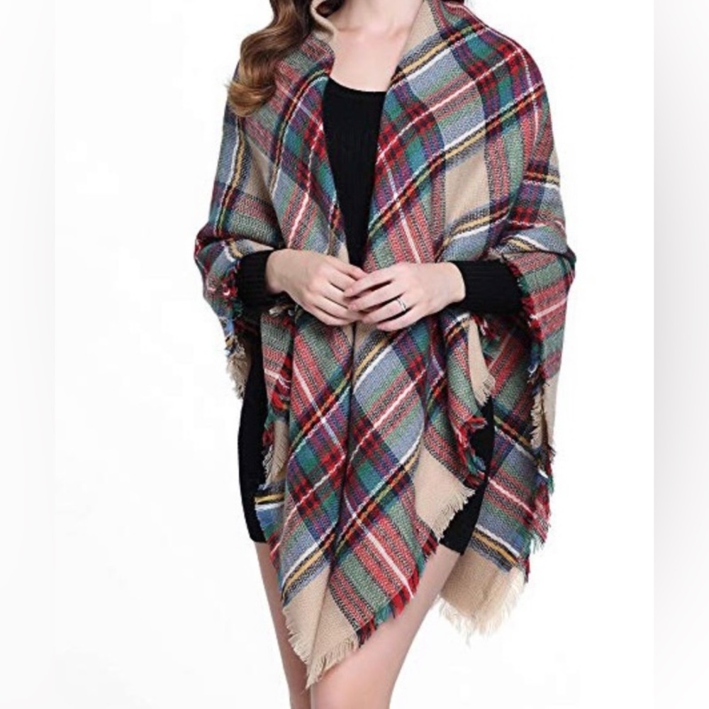 Plaid Blanket Shawl Scarf Throw Wrap